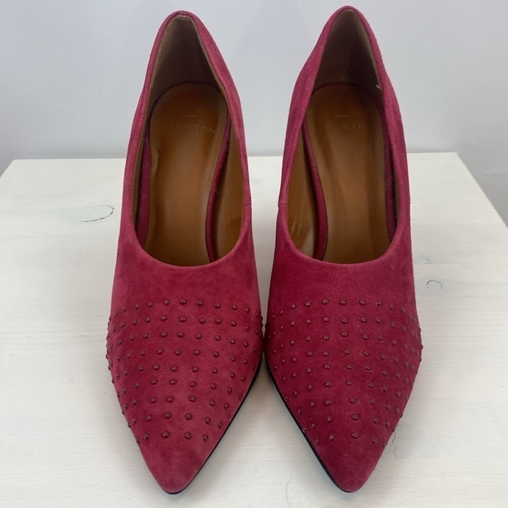 NWOT Halston Raspberry Suede Laurel Heels with Pointed Toe - Picture 6 of 11